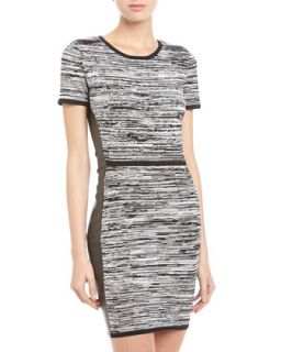 Space Dyed Faux Leather Trim Dress, Black/White