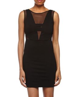 Cutout Illusion Paneled Jersey Dress, Black