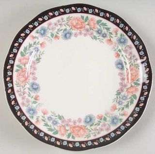 Sango Claremore Salad Plate, Fine China Dinnerware   Black&Pink Flowers,Scallope