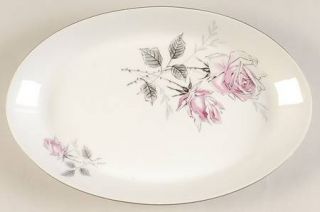 Bohemia Ceramic Silver Rose (Platinum Trim) 12 Oval Serving Platter, Fine China