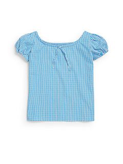 Girls Gingham Peasant Blouse   Turquoise