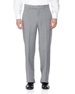 Flat Front Wool Pants, Pearl Gray