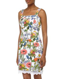 Sleeveless Floral Print Sateen Dress, Fleur Multi