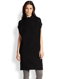 Vince Wool & Cashmere Ribbed Cowlneck Sweater Tunic   Heather Black