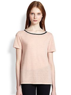 Alice + Olivia Sterling Leather Trimmed Cutout Back Tee   Dusty Pink