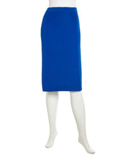 Horizontal Ribbed Knit Pencil Skirt, Dolphin Blue