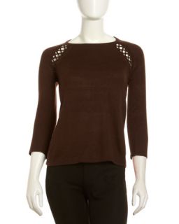 Lace Seam Sweater, Carbon Brown