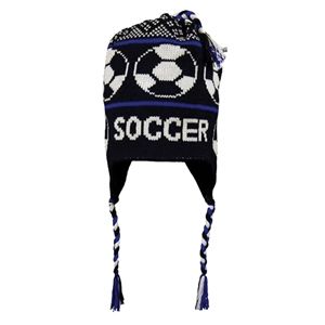 hidden Fleece Lined Soccer Knit Hat (Blk/Royal)
