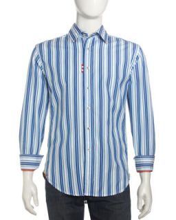 Afonso Striped Embroidered Shirt, Blue