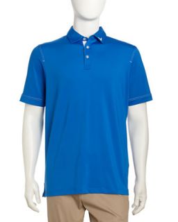 Short Sleeve Knit Topstiched Golf Polo, Magnetic Blue