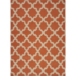 Handmade Flat Weave Geometric Red/ Orange Wool Rug (36 X 56)