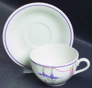 Rorstrand Poem Flat Cup & Saucer Set, Fine China Dinnerware   Lavender Bands, Fl