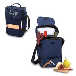 Picnic Time St. Louis Rams Duet Tote (NavyComes with wine and cheese service for two InsulatedAdjustable shoulder strapDimensions 14 inches high x 10 inches wide x 6 inches deepIncludesOne (1) 6 x 6 inch cheese boardStainless steel cheese knife with wood
