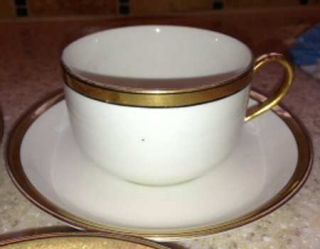 Johnson Brothers Raleigh (Smooth, Two Black Rings) Flat Cup & Saucer Set, Fine C