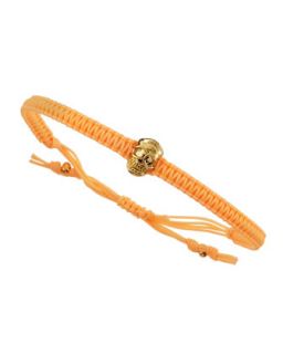 Woven Skull Station Bracelet, Neon Orange
