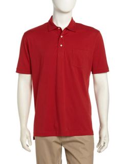 Solid Short Sleeve Poplin Polo Shirt, Crimson