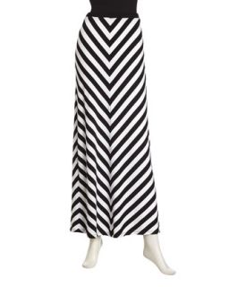 Striped Jersey Maxi Skirt, Black/White