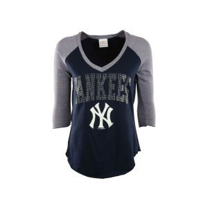 New York Yankees 5th & Ocean MLB Womens Athletic Three Quarter Sleeve V Neck Raglan T Shirt
