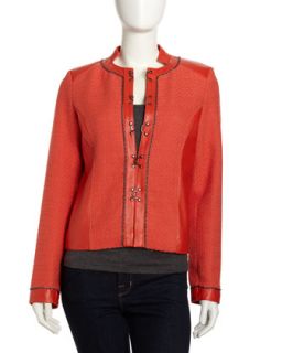 Leather Tweed Jacket, Poppy Red