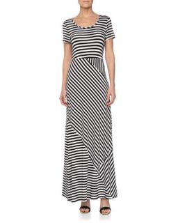 Asymmetric Mixed Stripe Maxi Dress, Black/White