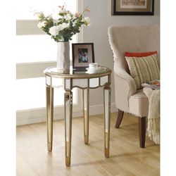 Mirrored 24 inch Dia Scalloped Accent Table