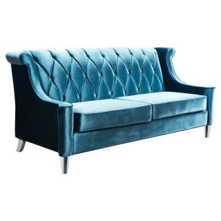 Armen Living Barrister Sofa with Crystal Buttons   Blue Velvet   LC8443BLUE