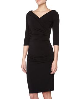 Celine Ruched Jersey Dress, Black