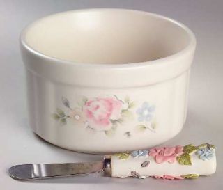 Pfaltzgraff Tea Rose Dip Bowl & Spreader Set, Fine China Dinnerware   Stoneware,