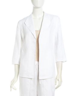 Open Front Linen Jacket, White