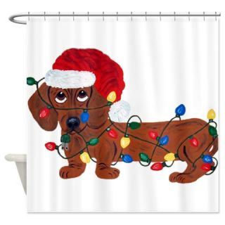  Dachshund (Red) Tangled In Christmas Lights Shower  Use code FREECART at Checkout