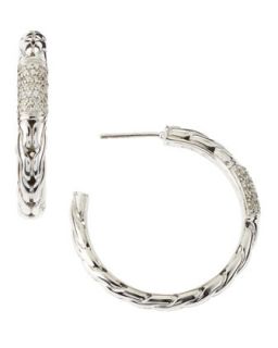 Silver Medium Hoop Diamond Pave Earrings