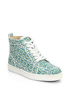 Christian Louboutin Rantus Woven Leather High Top Sneakers   Riviera Blue