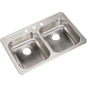 Elkay GECR33213 Celebrity Top Mount 3 Hole Double Bowl Kitchen Sink, Stainless S