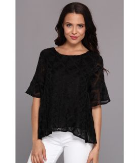 Aryn K Embroidery Top w/ Scoop Back Detail Womens Clothing (Black)