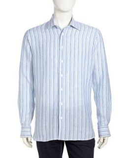 Striped Linen Shirt, Ocean Blue