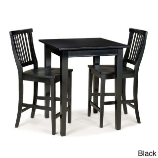 Arts And Crafts 3 piece Bistro Set (Cottage oak or black finishMaterials Solid hardwood Finish Cottage oak or blackTable dimensions 36 inches high x 30 inches wide x 30 inches deepStool dimensions 40.5 inches high x 17.75 inches wide x 22.25 inches de