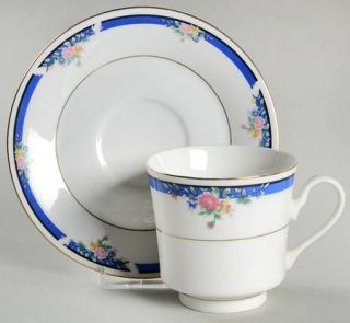 Royal Majestic Morning Rose Footed Cup & Saucer Set, Fine China Dinnerware   Blu