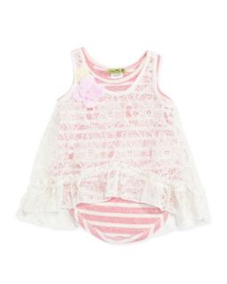 Lace Overlay Striped Tunic, Pink/White, 4 6X