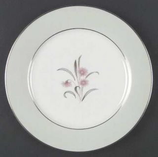 Noritake Regina Dinner Plate, Fine China Dinnerware   Mint Green Band, Pink Flow