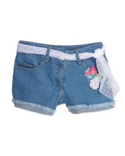 Frayed Floral Applique Denim Shorts, 4 6X