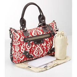 Oioi Red Ikat 100 Percent Organic Cotton Canvas Slouch Tote Diaper Bag