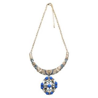 Womens Stone and Crystal Encrusted Medallion Necklace   Silver/Blue