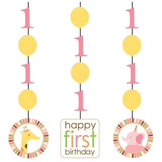 Sweet Safari Pink 1st Birthday Hanging Cutouts