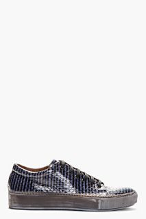 Acne Studios Black And Blue Snakeskin Striped Sneakers
