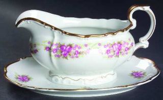 Grace Dresden Rose Gravy Boat with Attached Underplate, Fine China Dinnerware  