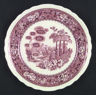 Warwick Tudor Rose Pink Dinner Plate, Fine China Dinnerware   Scallop,Floral Bor