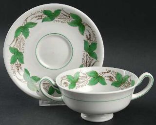 Royal Doulton Castleford Green Footed Cream Soup Bowl & Saucer Set, Fine China D