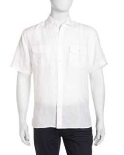 Short Sleeve Linen Sport Shirt, White