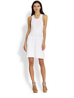 Parker Dropped Waist Ribbed Fit and Flare Dress   White