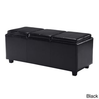 Franklin Extra Large Rectangular Faux Leather Storage Ottoman With 3 Serving Trays